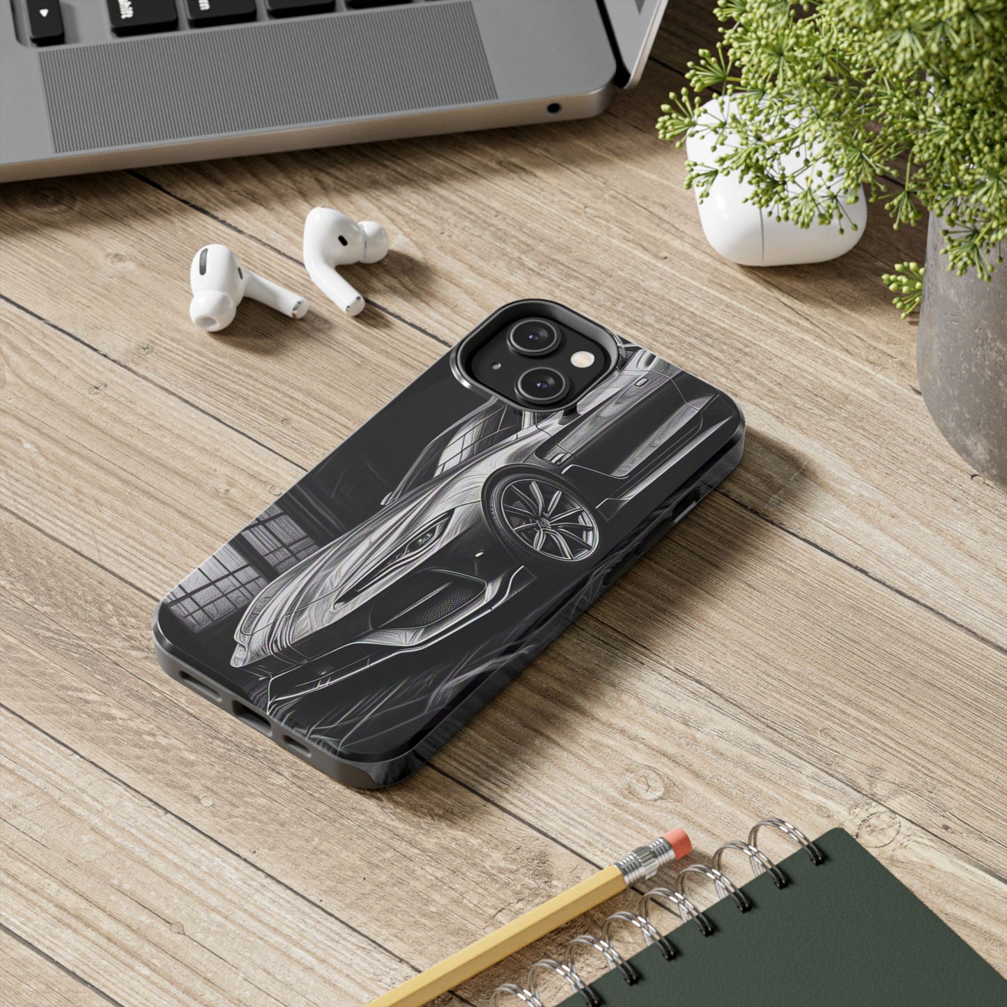 Illustrated Tough Phone Case with Two Doors Design